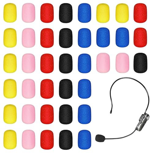 Duomilee 40 Pieces Mini Size Lavalier Microphones Foam Covers Microphone Windscreen Headset Mic Covers Foam Protection for Small Lapel,5 Colors,Stable Noise Reduction