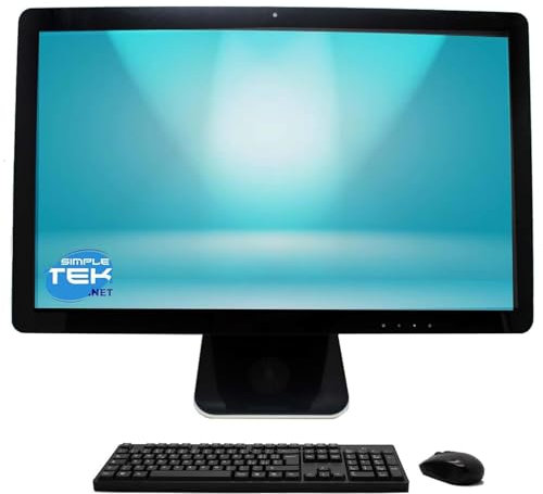SIMPLETEK All-in-One PC 23 Full HD 8GB 480GB Windows 10 Pro AiO | Mit Webcam und integrierten Lautsprechern | HDMI und Wireless Mouse Kit (Generalüberholt)