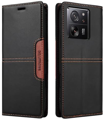 Netany Handyhülle Kompatibel mit Xiaomi 13T Pro/Xiaomi 13T/Xiaomi Redmi K60 Ultra Handyhülle mit Kartenhalter, Brieftaschenhalterfunktion, magnetischer Klappe, Premium-Lederklappen-Geldbörse(Schwarz)