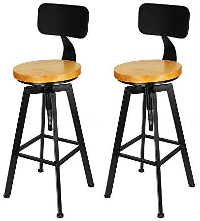 LOIRIIC 2Er-Set Barhocker Industrial Metall Holz BarstüHle StüHle Bar Hocker Retro Mit RüCkenlehne Küche Frühstück Bar Stühle HöHenverstellbare KüChenstüHle Und FußStüTze Bistrohocker 64-84Cm