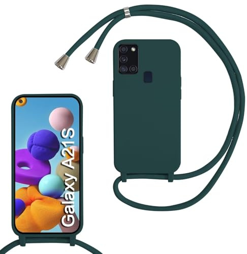 xinyunew Handykette für Samsung Galaxy A21S Hülle mit Band, Handyhülle mit Schnur zum Umhängen, weiche TPU Silikonhülle mit Band [abnehmbar] Halskettenhülle für Samsung Galaxy A21S-Grün
