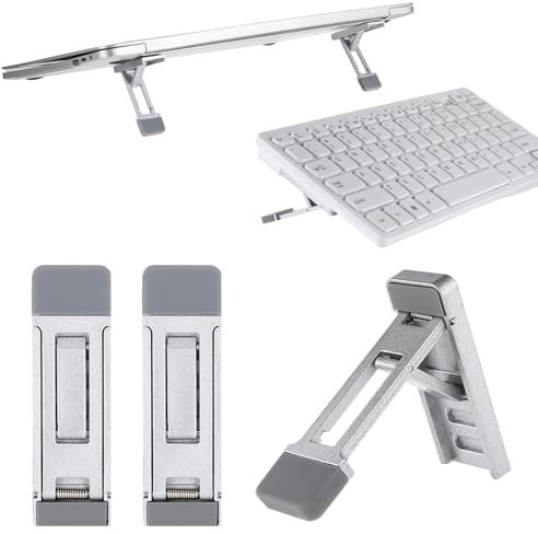 2 Pcs Portable Keyboard Riser, Three Tilt Angle Adjustable Foldable Invisible Laptop Riser, Zinc Alloy Mini Laptop Stand, Self-Adhesive Keyboard Riser Feet for Most Keyboards (Silver)