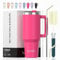 WATERSY 591 ml Vaso Termico con Pajita, Taza Termica de Acero Inoxidable, Termo con Asa, 20oz Tumbler Café para Frío y Caliente, Travel Mug, para Gimnasio, Viaje (Fuchsia)