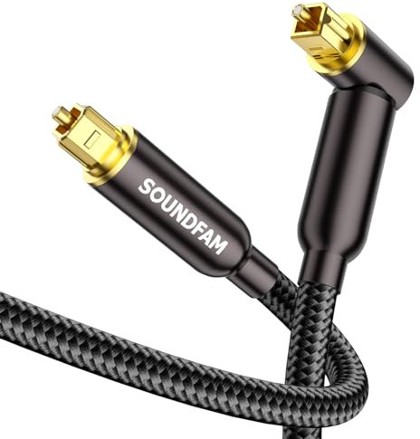 SOUNDFAM 90 Degree Optical Audio Cable 2M, Right Angle Toslink Optical Cable 90 Degree Gold-Plated Plug 360 Degree Rotation for Sound Bar, TV, PS4, Xbox, Home Theater (Black)