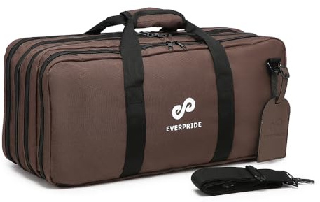 EVERPRIDE 4 Pocket - Brown - Chef Knife Bag Holds 20 Knives 4 Storage Compartments,Professional Culinary Case with Shoulder Strap, Black, Laptop/Tablet Padded Slot - Knives Not Included