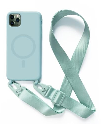2NSPDRGNI Crossbody Case Compatible with iPhone 11 Pro Max,Wireless Charging Shell with Adjustable Neck Cord Lanyard Strap,Mint green