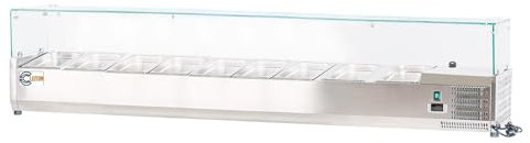 Cleiton® Vitrine für gekühlte Zutaten, 200 x 39 x 44 cm, aus Edelstahl, 10 Behälter GN 1/3, mit digitalem Thermostat, Dixell