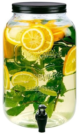 URBN-CHEF 8 Litre Drink Dispenser – Large Glass Beverage Jar with Tap for Water, Juice, Cocktails, Punch & Cold Drinks – Ideal for BBQ, Party, Picnic, Wedding & Outdoor Events