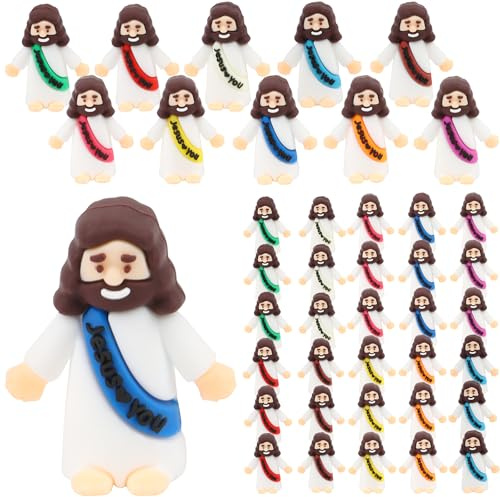 KIMOBER Kleine Jesus-Figuren, Mini-Jesus-Figuren zum Verstecken und Suchen, 10 Farben, kleine Jesus-Figuren für religiöse Partygeschenke, Sonntagsschule, Taufgeschenke, Ostereierfüller, 30 Stück