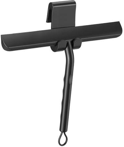 Oderra Duschabzieher Silikon 21 cm Schwarz mit Halterung | Abzieher Dusche Schwarz, Shower Squeegee, Duschwischer für Duschwand, Glas, Spiegel & Fliesen, leise Wischlippe