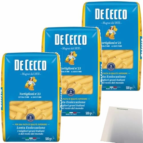 usy Bundle für De Cecco Nudeln Tortiglioni n23 3er Pack (3x500g Packung) + usy Block