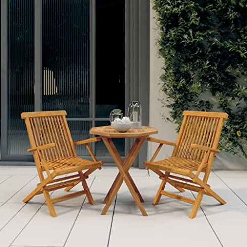 JHQHSM 3-TLG. Garten-Essgruppe aus Massivholz Teak, zusammenklappbare Holzstühle und Tisch für Terrasse, robuste und witterungsbeständige Gartenmöbel mit elegantem Design,