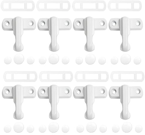 MeiQraft 8 Pack T-Type Sliding Window Security Locks - Metal Door & Window Lock with Screws & Cover Caps, 63mm Length, 45mm Hole Spacing, Child Proof Safety Lock