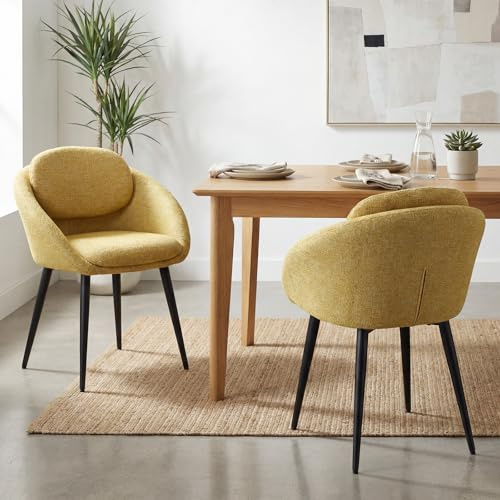 DAYALANE Moderne Esszimmerstühle 2er Set Rund Polsterstuhl mit Armlehne Chenille Küchenstühle mit Doppellagige Rückenlehne für Esszimmer Schlafzimmer und Wohnzimmer, Gelb