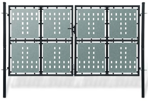 Tonture Puerta de jardín de metal negro de acero con recubrimiento en polvo, 300 x 200 cm, con cerradura y 3 llaves, 2 postes, resistente al óxido