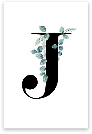 Bildershop-24 Kunstdruck Poster Bild Druck Motiv: Buchstabe J Ranken Blätter Design 21x30cm