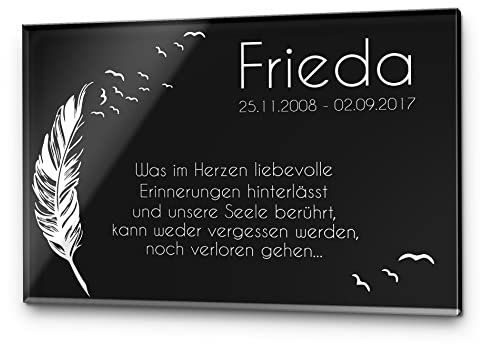Grabstein Gedenkstein aus Hochglanz Acrylglas Grabplatte mit Gravur ab 20x15 cm Gedenktafel für Menschen oder Haustiere Hund Katze personalisiert Gedenkplatte Grabschmuck Urne Andenken wetterfest