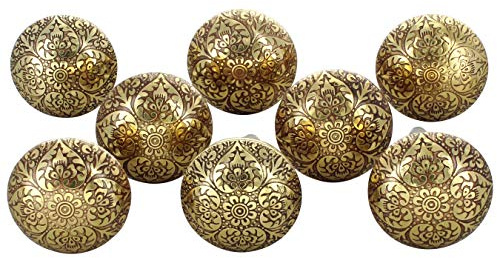 G Decor Set of 8 Mughal Brass Metal Door Knob Vintage Shabby Chic Cupboard Drawer Pull Handles