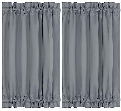 PiccoCasa Blackout French Door Curtain Panel - Blackout Door Curtain 25x40 Inches Solid Drapery with Tiebacks 2 Panels Dark Gray