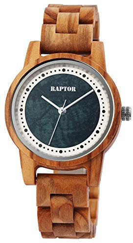 Raptor Damen-Holzuhr Natur Butterfly-Verschluss Edelstahl Analog Quarz RA10210 (Olivenholz)