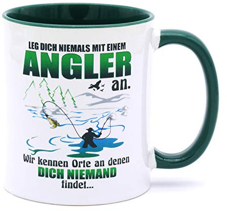 Leg dich nicht niemals mit einem Angler an Angeln Tasse Becher Angel Fischer Zubehör Angelzubehör Geschenke für Fischen Karpfen Norwegen Kaffeetasse Anglerzubehör mit Namen Fishing Männer Tassen