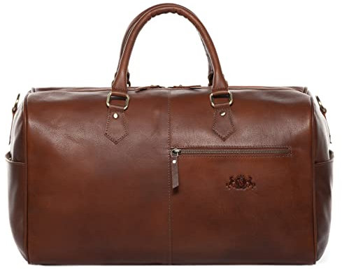 SID & VAIN große Weekender echt Leder - Sporttasche Seattle 46 cm - Reisetasche Handgepäck mit Schultergurt - Ledertasche Herren und Damen braun handgefertigt