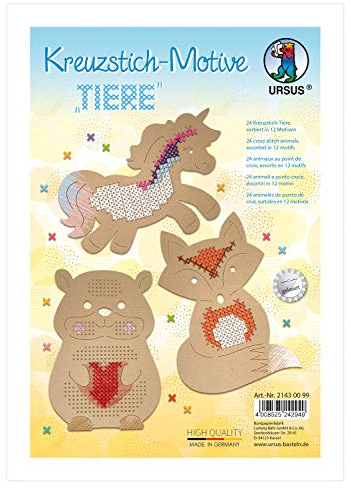 Ursus 21430099 - Kreuzstich Tiere, mit 24 Blatt Kraftkarton 250 g/qm, in 12 verschiedenen Motiven, inklusive Bastelanleitung, ideal für Strickanfänger, braun