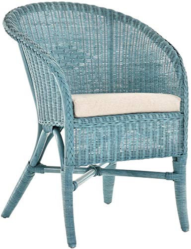 Korb-Outlet Klassischer Rattan Club-Sessel inkl. Polster Beige Rattansessel Flechtsessel (Blau)
