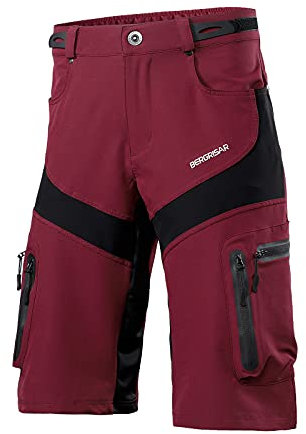 BERGRISAR MTB Hose Herren Kurz Fahrradhose Radlerhose Loose-fit mit 6 Tachen, Atmungsaktiv & Wasserabweisend 1806BG - Rot - Groß