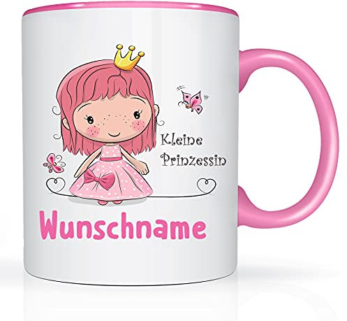 Print-Klex Tasse mit Namen und Prinzessin Motiv Bedruckt Namentasse Namensbecher Prinzessinmotiv mit rosa Kleid für Mädchen Kindertasse Weiß/Rosa Spruchtasse Keramik mit Druck 330ml