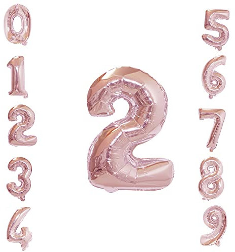 WedDecor 32 Inch Foil Balloons Number 2, Self Sealing Foil Balloons, Self Inflating Number Balloons for Birthday Parties, New Year Decorations, Anniversaries, Party Supplies, Rose Gold
