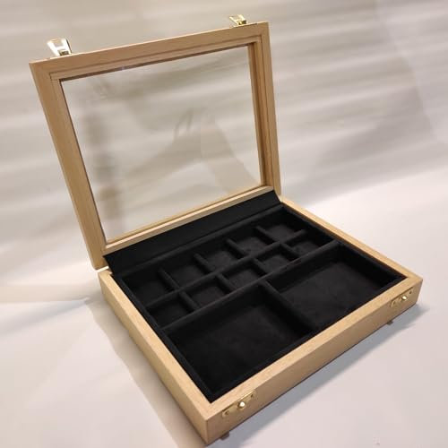 Boîte à bijoux personnalisable en bois et verre Bois naturel (velours noir sur photo)
