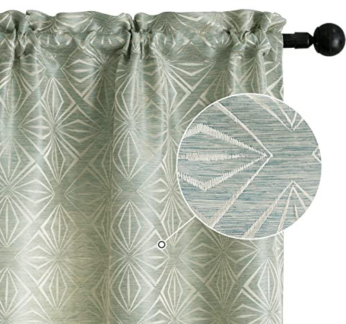 GIRASOLE HOME Coppia Tende Jacquard Semi Oscuranti Fantasia Rombi Tenda Filtrante per Soggiorno Camera e Interni 2 Pannelli con Tasca (70x145cm, Verde)