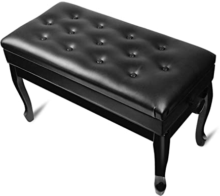 DRSM Leder-Klavierbank, übergroßes Vintage-Schwarzes Massivholz & ergonomischer Keyboard-Hocker, 2-Personen-Kissensitz & Notenbuch-Aufbewahrungsraum (schwarz)