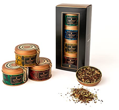 Soolong Südafrika Nr40 Exklusives Rooibos-Tee-Geschenk - mit vier hochwertigen losen Tees - Rooibos & Honeybush - Muttertagsgeschenk - Sortiment 4 Stücke
