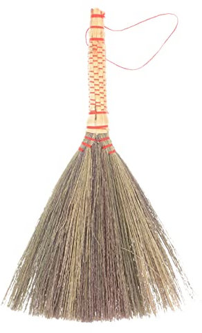 House Brush Grass Broom Short Asian Whisk Broom Thai Natural Broom Grass with Reinforced Nylon Thread in Between Handle and Sweeping Grass with Nylon Hanger for Car