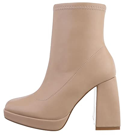 Ital Design Damenschuhe Stiefeletten High-Heel Stiefeletten, CH805-, Kunstleder, Altrosa, Gr. 37