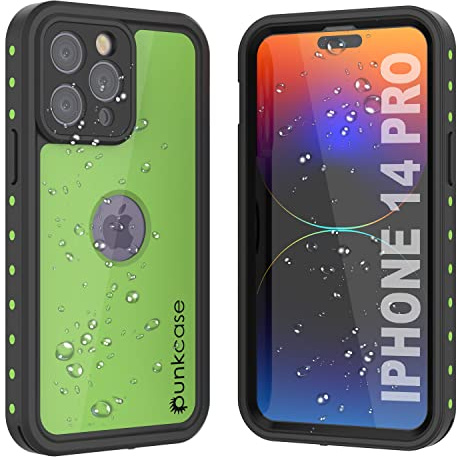 PunkCase Für iPhone 14 Pro wasserdichte Hülle [StudStar Serie] [Slim Fit] [IP68 zertifiziert] [Stoßfest] [Schmutzdicht] [Schneefest] 360 Full Body Armor Cover für iPhone 14 Pro (15,5 2 cm 022) [Grün]