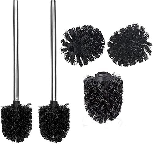 WAVEWO Toilettenbürsten 2er-Sets, Silikon Klobürste mit langem Edelstahlstiel, WC-Bürste im schlichten und klassischen Design mit 3 Ersatzbürstenköpfen Ø 7cm