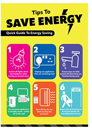 V Safety Poster Tips to Save Energy, A3, 297 x 420 cm, Polypropylen