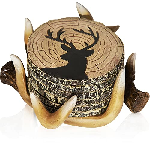 Untersetzer mit Hirschgeweihdesign, 6 rustikale Untersetzer in voller Größe für Blockhütten-Dekor, Jagddekoration, Hirschgeweih-Dekoration