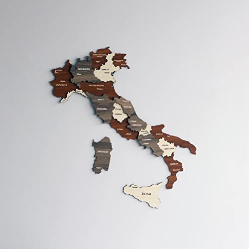 Colorfull Worlds Mehrlagige 3D-Italien-Wandkunst aus Holz, Geschenk für italienische Freunde, italienische Wanddekoration, Wandkunst für Zuhause und Küche oder Büro (gemischt, 90 x 77 cm)