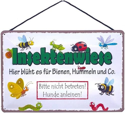 Blechschild mit Kordel 30 x 20 cm Garten Schild: Insektenwiese. Hier blüht es für Bienen, Hummeln und Co. - Blechemma