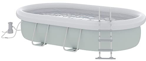 Outsunny Piscine rectangulaire Hors Sol avec Structure en Acier, Pompe de Filtration, échelle, bâche et Tapis de Sol pour 8 Personnes - 540 x 304 x 106 cm - Gris