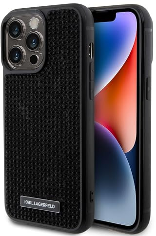Karl Lagerfeld KLHCP15LHDSPLK Hülle für iPhone 15 Pro 6.1 Schwarz hardcase Rhinestone Logo Metal Plate