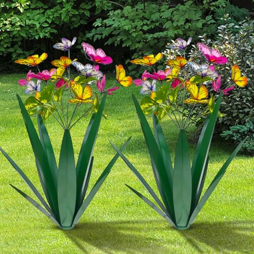 TOMBABY Schmetterling für den Garten, vergrößert, verdickt, windbeständig, Metall, Agave, Gartenkunst, Metallpflanze, Landskulptur, Statue, Dekorationen, Ornamente, künstliche, wasserdichte
