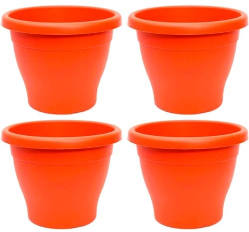 Acan Tradineur - Pack de 4 Macetas de plástico Redondas para Plantas y Flores Mediterránea con Orificios Inferiores. Recipiente, macetero Exterior e Interior del hogar - Color Marrón - 20 cm