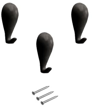 Ganci a Goccia per Quadri in zama con Chiodi - Dimensioni mm 27 x 14 - Confezione da 3 pezzi - Ganci per Appendere Quadri al Muro - Nero