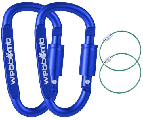 WEBBOMB® 2X Karabiner Haken mit Schraubverschluss 8cm Schraubkarabiner + 2X Drahtseil Schlüsselringe Karabinerhaken für Camping Wandern Sport Schlüsselanhänger