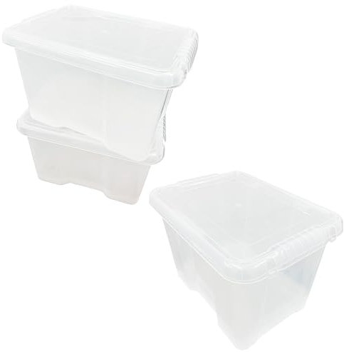 STAR SUPPLIES Pack Of 5 Large Clear Plastic Home Office 24 Litre Stackable Transparent Storage Boxes With Lids
